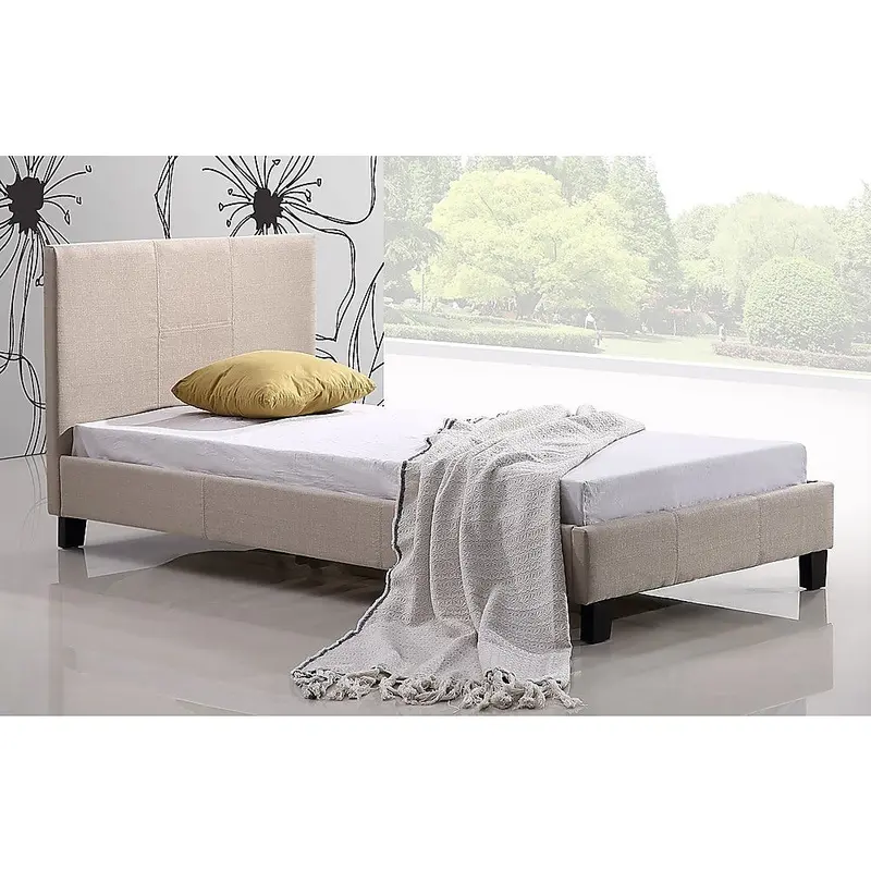 Minimalist Beige Linen-Style Single Bed Frame With Clean Lines 1