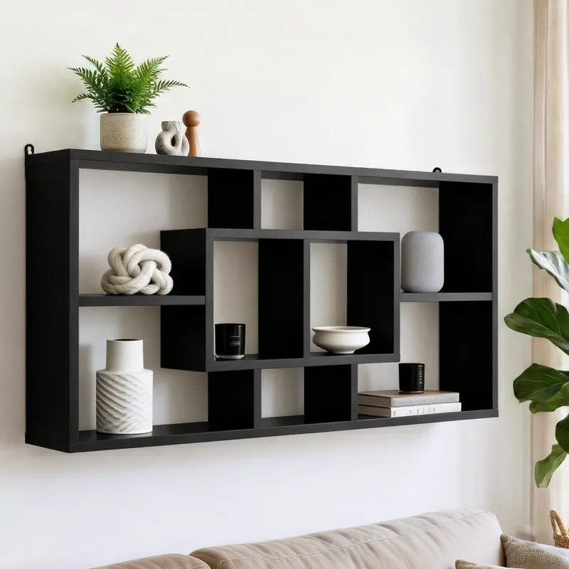 Minimalist Floating Wall Shelf – Black Metal Bookshelf For Modern Interiors 1