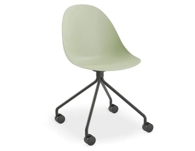 Mint Green Pebble Chair With Shell Seat And Black Pyramid Fixed Base With Castors 1