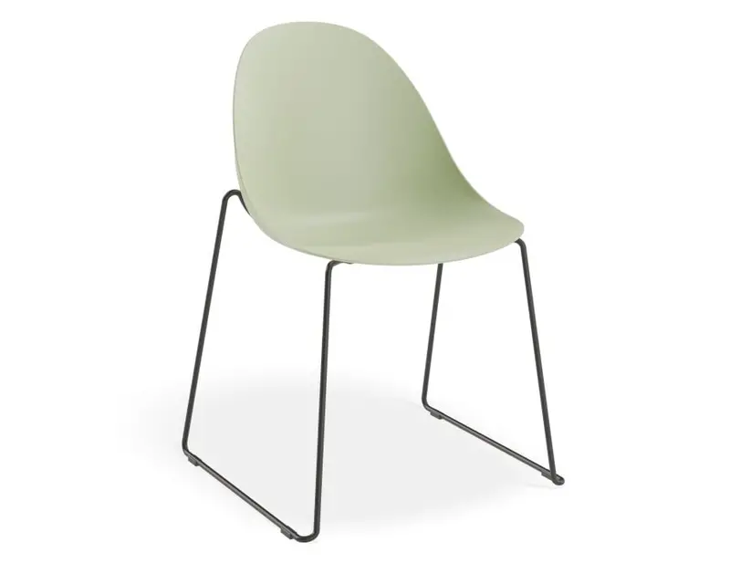 Mint Green Pebble Chair With Shell Seat And Black Sled Stackable Base 1