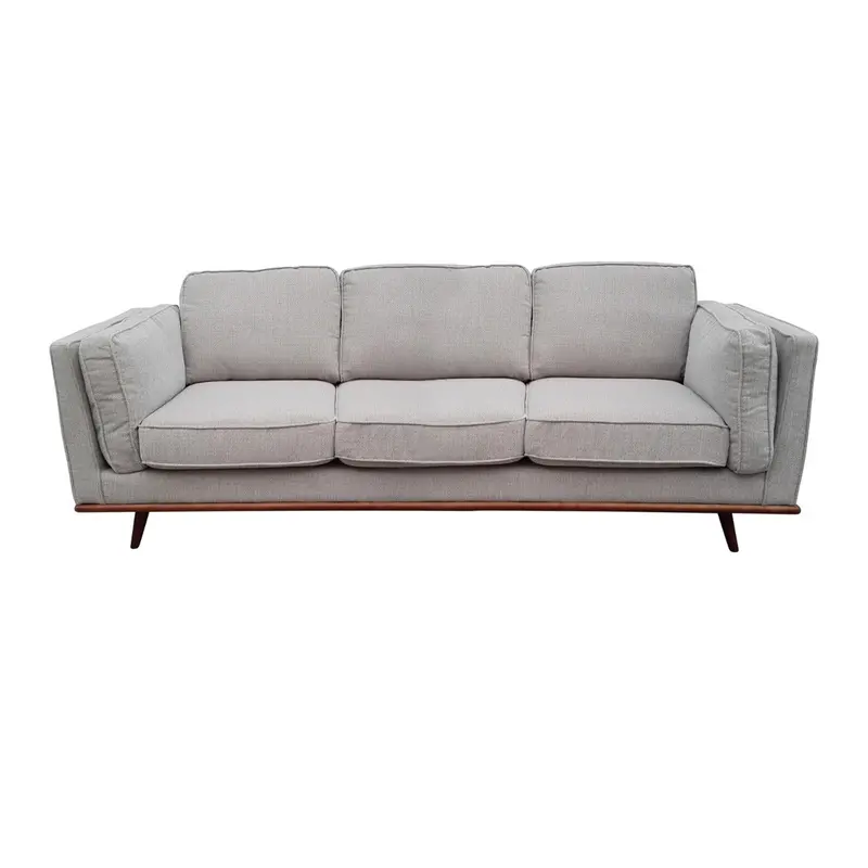 Modern 3-Seater Beige Fabric Sofa – Wooden Frame Living Room Couch 1