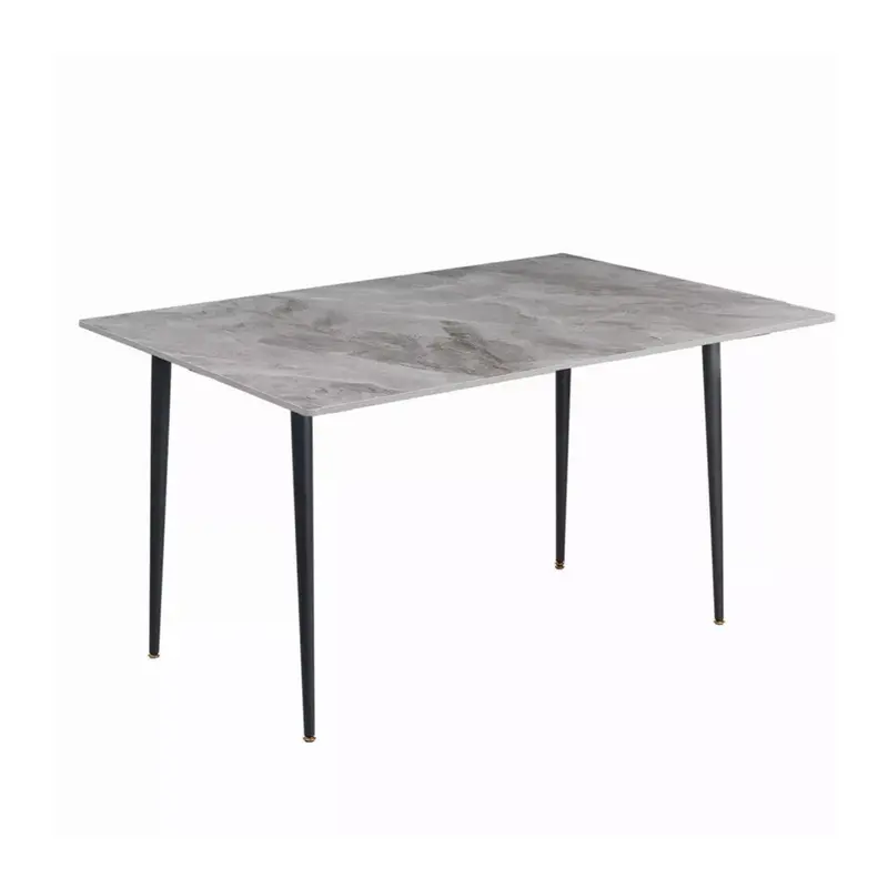 Modern Gray Rectangular Glossy Stone Dining Table With Sleek Black Metal Legs 1