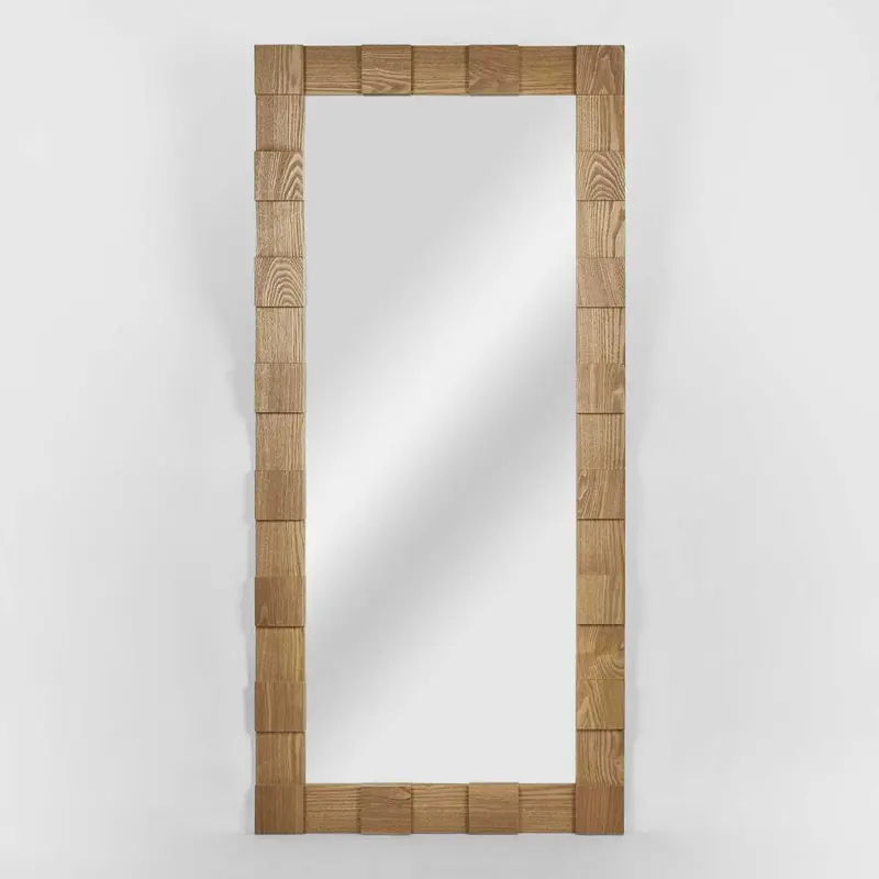 Monument Oak-Finished Floor Mirror – Modern Tall Standing Mirror 1
