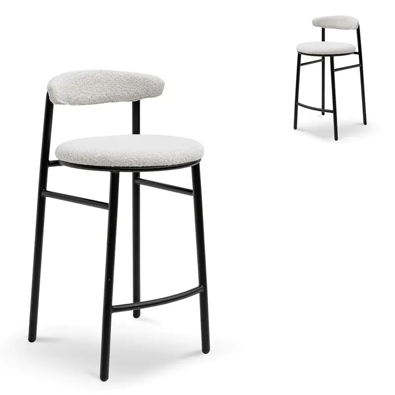 Moon White Bouclé 65Cm Bar Stools With Black Legs (2-Pack) 1