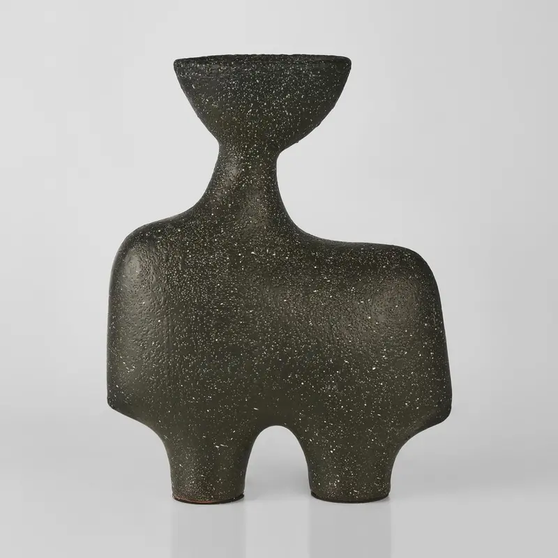 Moore Low Ceramic Vase In Charcoal Finish 1