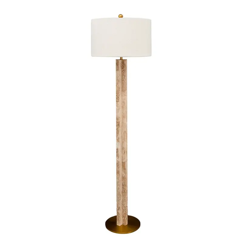 Munich Floor Lamp With Natural Marble Base And Fabric Shade 1