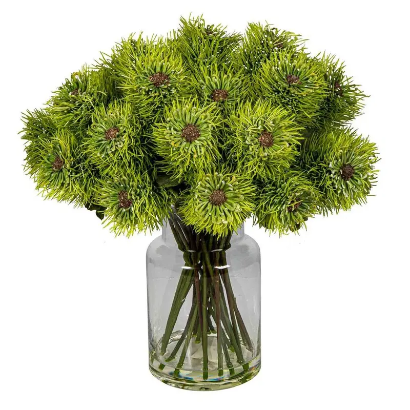 Native Pincushion Flowers In Clear Glass Vase, Ready-To-Display Arrangement 1