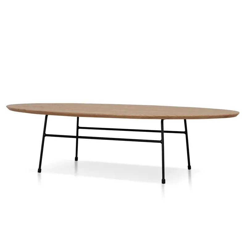 Natural Ash Veneer Coffee Table – 117.5Cm, Black Metal Legs 1