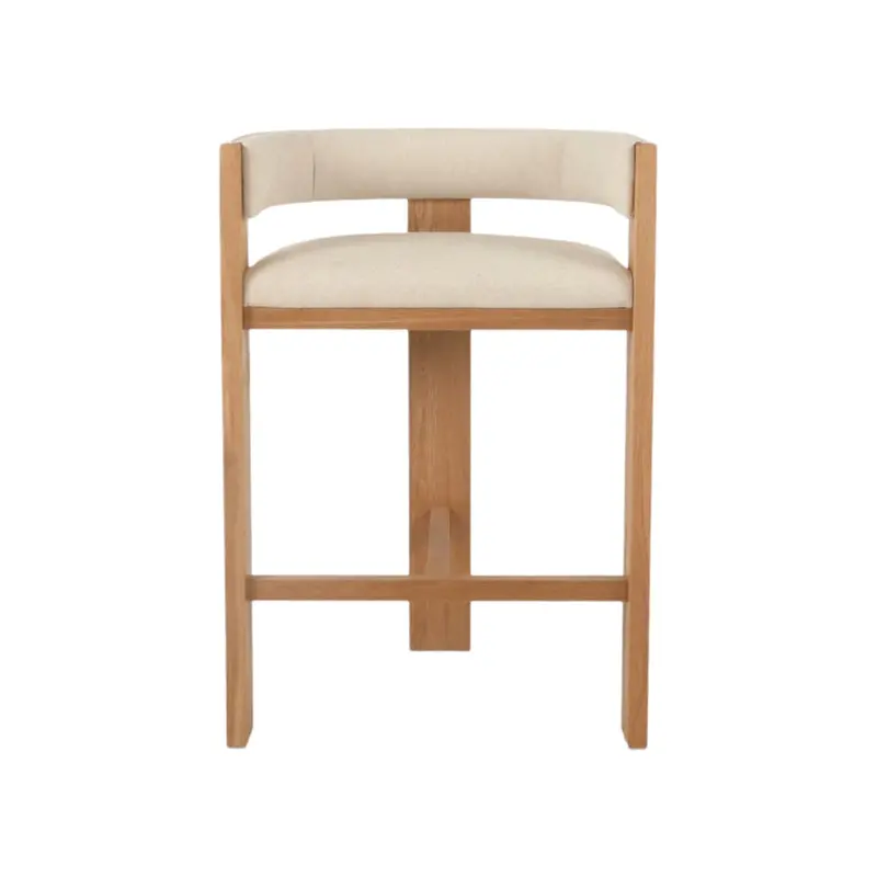 Natural Elm Bar Stool – Light Beige Fabric Seat 1