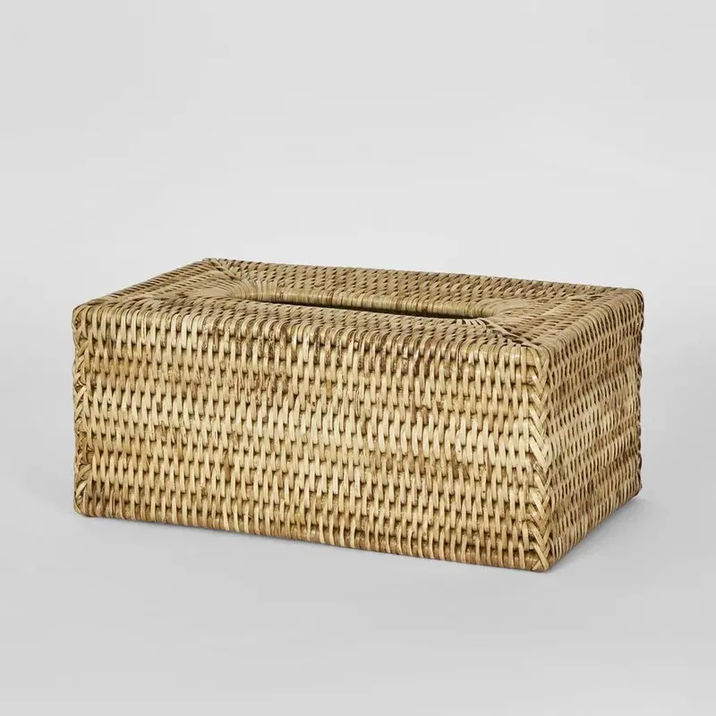 Natural Paume Rattan Rectangular Tissue Box Cover 1