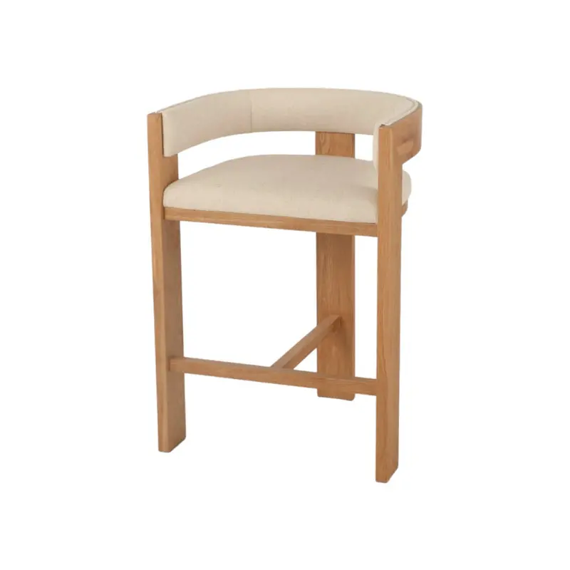 Natural Wood Bar Stool With Dawn Beige Seat 1