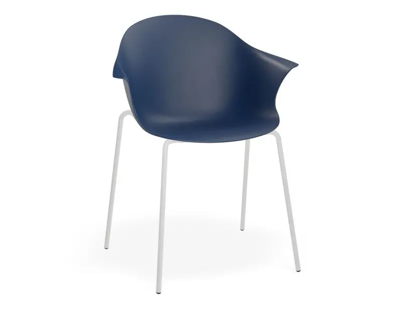Navy Blue Pebble Accent Chair With Shell Seat And Clean White Four-Post Base 1