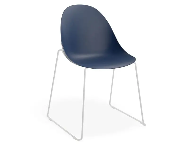 Navy Blue Pebble Chair With Shell Seat – White Sled Stackable Base 1