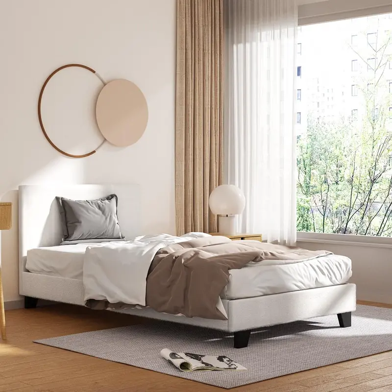 Neo Bouclé King Single Bed Frame – Plush Fabric Headboard & Slim Profile 1