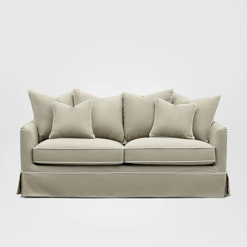 Noosa Hamptons 2.5-Seat Sofa Bed In Natural Linen Look With White Piping 1