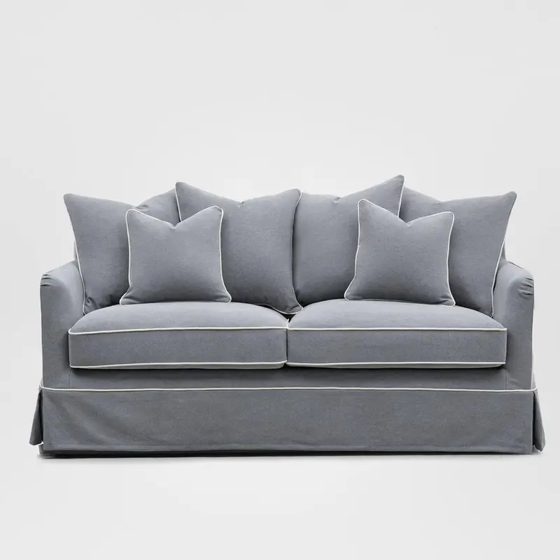 Noosa Hamptons 2.5-Seat Sofa In Contemporary Grey With White Piping 1
