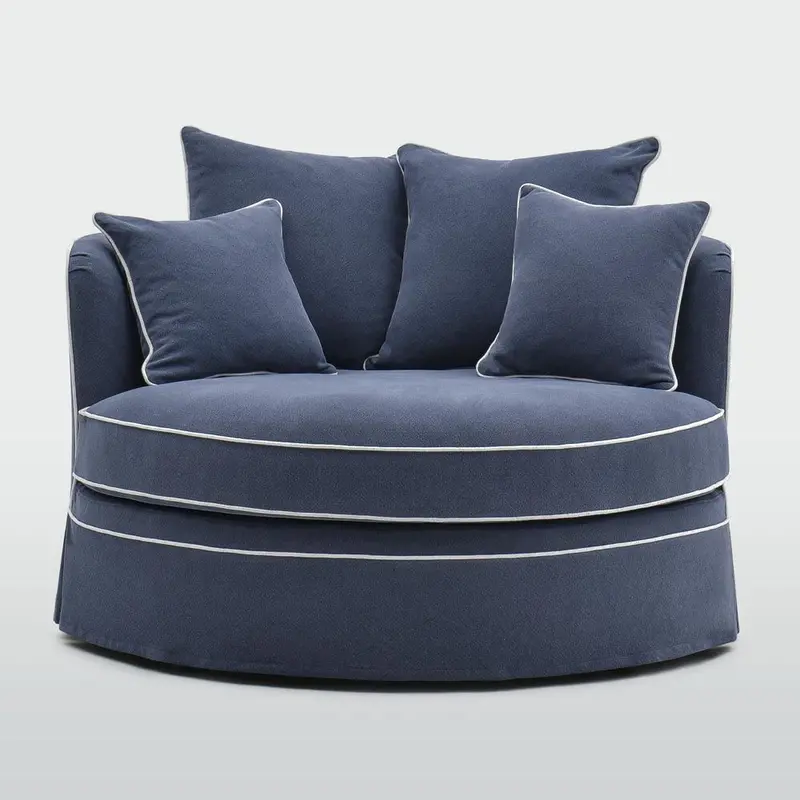 Noosa Hamptons Snuggle Chair – Navy Fabric With White Piping 1