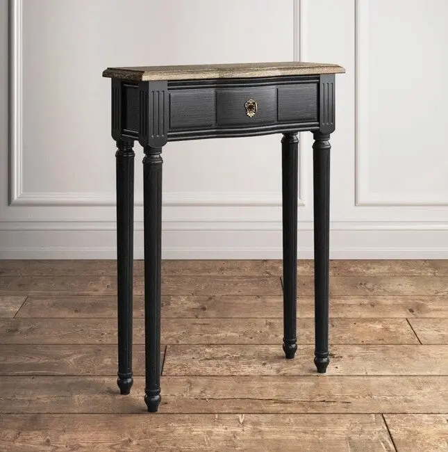 Norfolk Black Console Table – Natural Wood Top, Space-Saving Entryway Solution 1