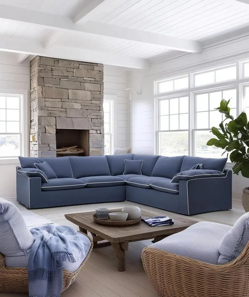 Norfolk Navy 5-Seater Modular Sofa With White Piping 1