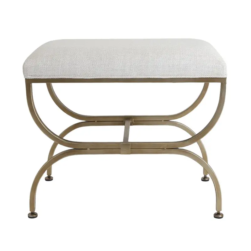 Novak Antique Gold Iron Stool – Natural Linen Seat 1