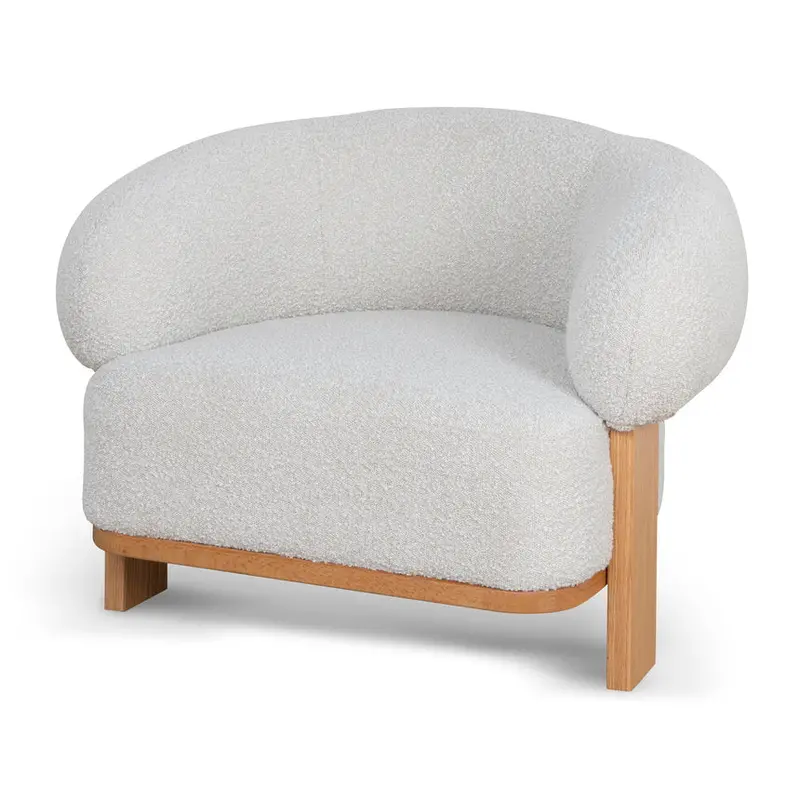 Off-White Bouclé Armchair – Textured Knit Fabric 1