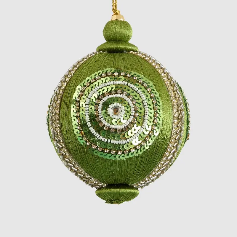 Olive Green Rajasthan Silk Ornamental Bauble 1