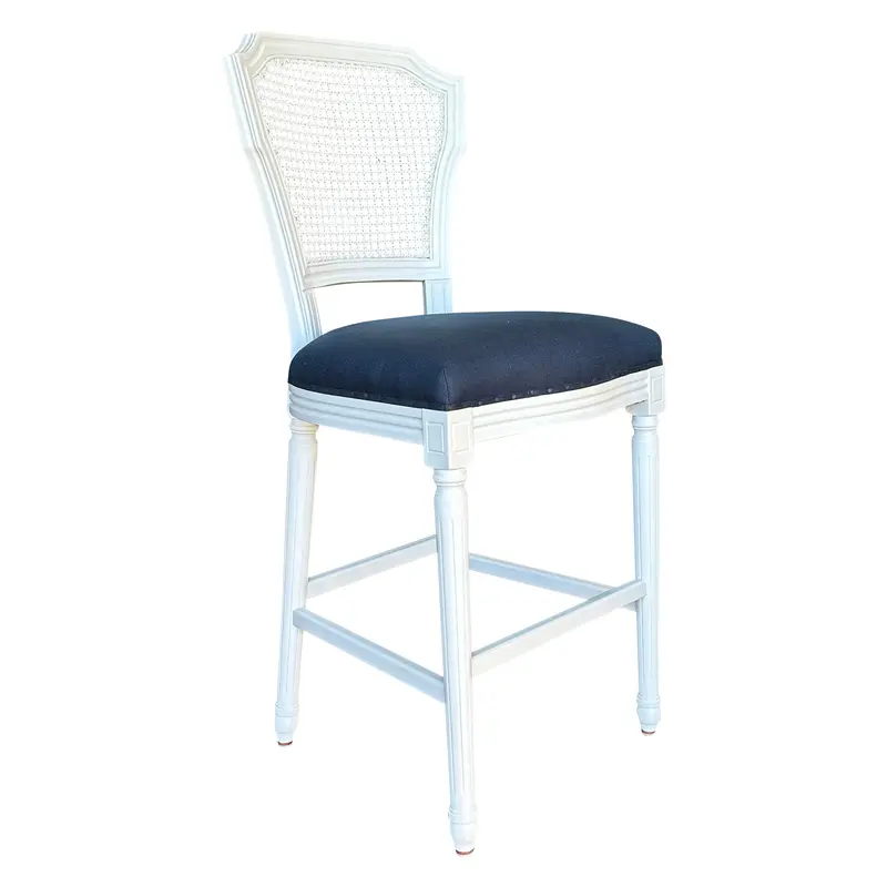 Olivia White Barstool Featuring Navy Linen Seat Cover 1