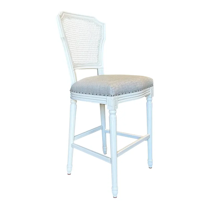 Olivia White Barstool With Duck Egg Blue Linen Seat 1