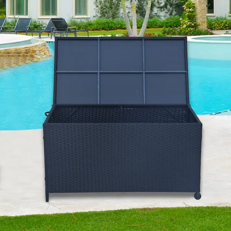 Outdoor Pe Wicker Storage Box – 320L Weather-Resistant Garden Bin (Black) 1