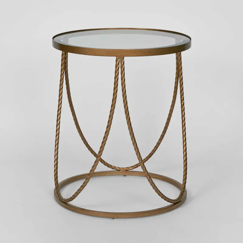 Palais Gold-Tone Round Side Table With Polished Metallic Base 1