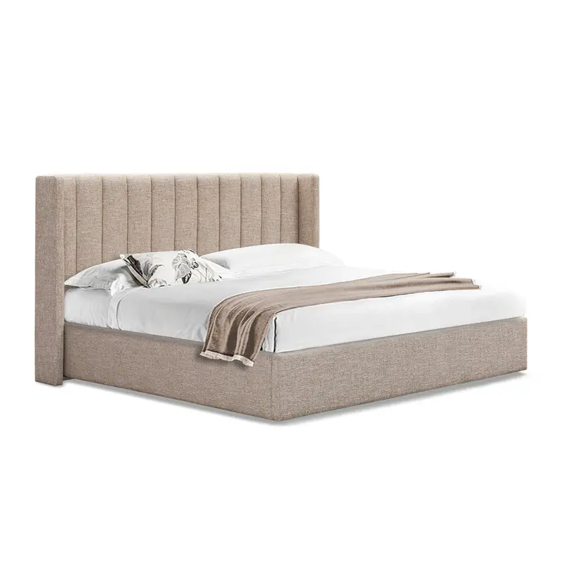 Pale Beige Wide-Base Queen Bed Frame 1