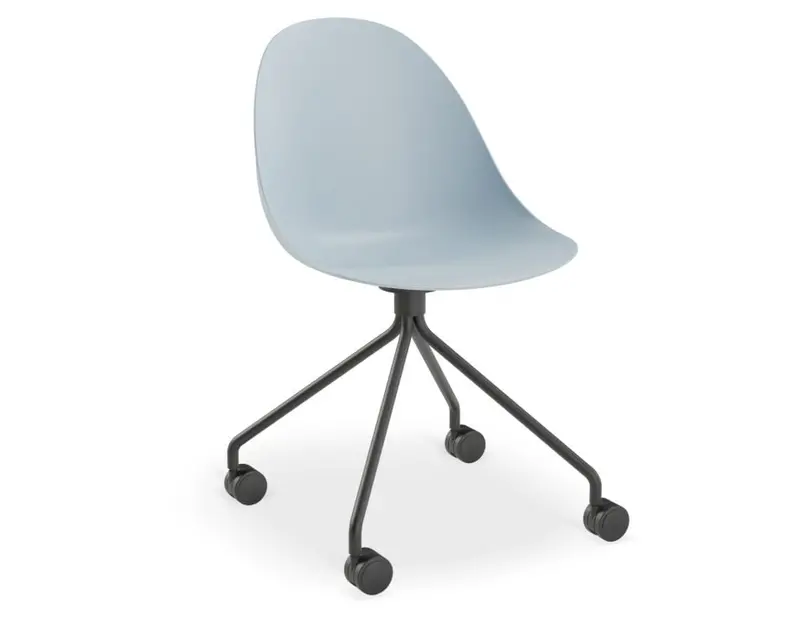 Pale Blue Pebble Chair With Shell Seat – Black Pyramid Base With Casters 1