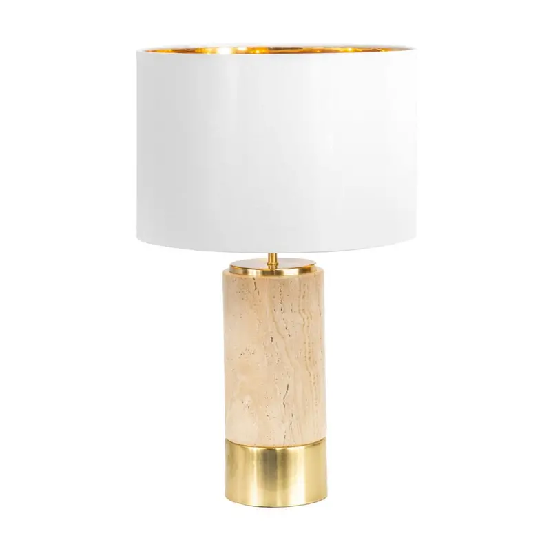 Paola Travertine Base Table Lamp With White Fabric Shade 1