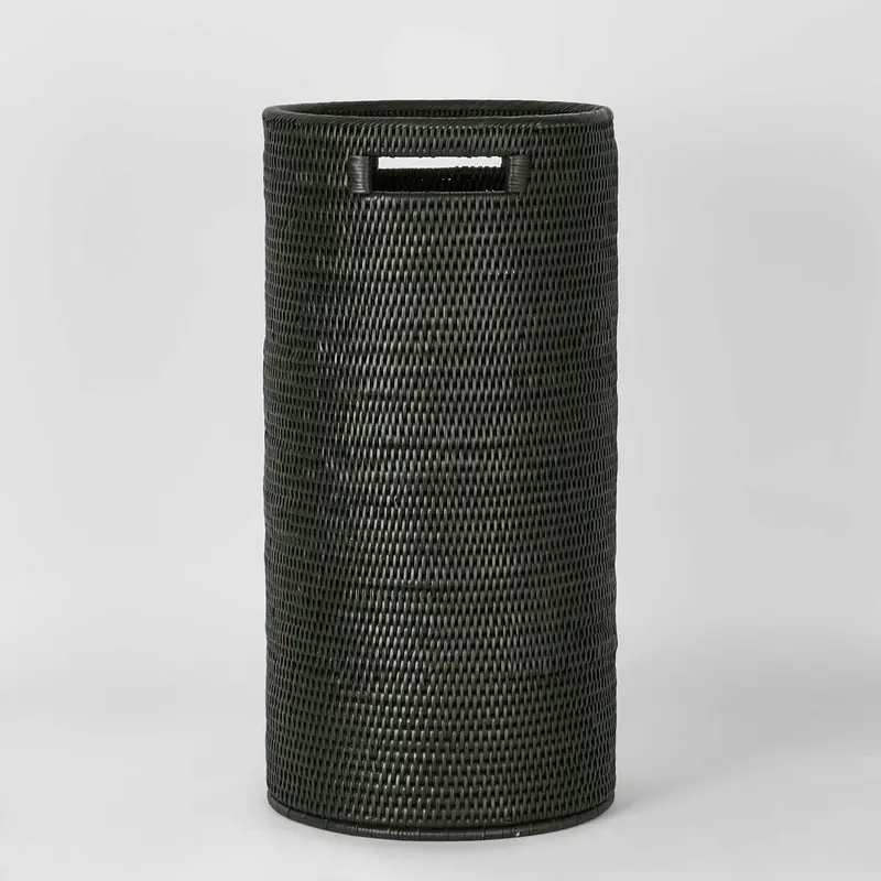 Paume Tall Black Rattan Basket – Woven Storage Accent 1
