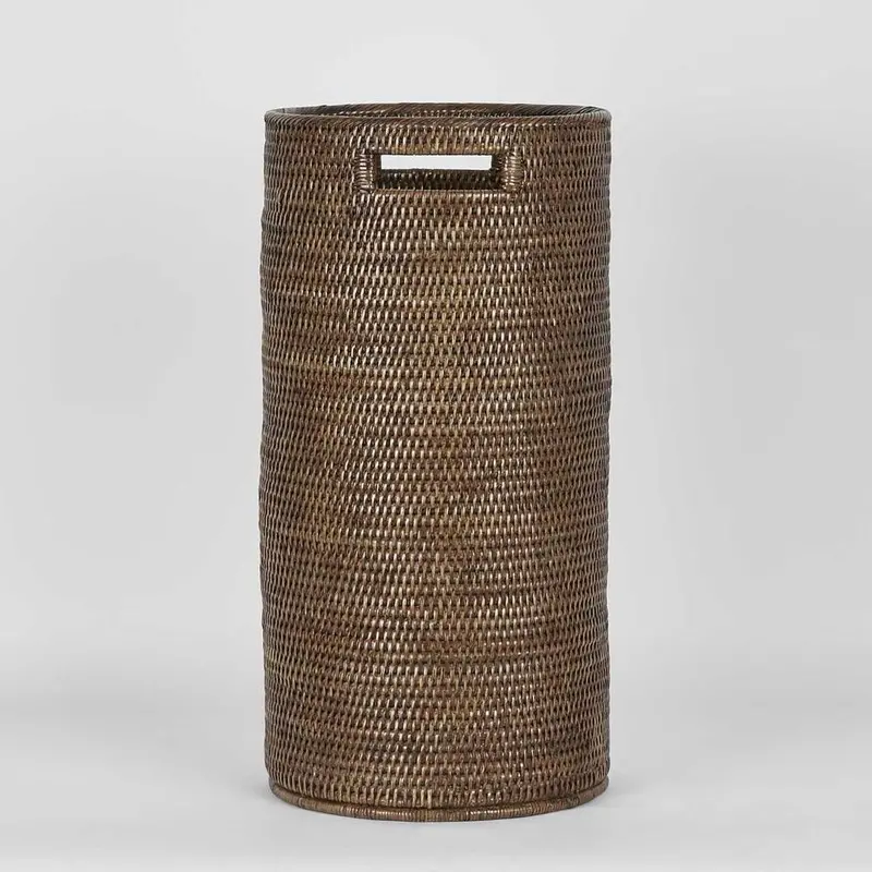 Paume Tall Rattan Basket In Antique Brown Finish 1