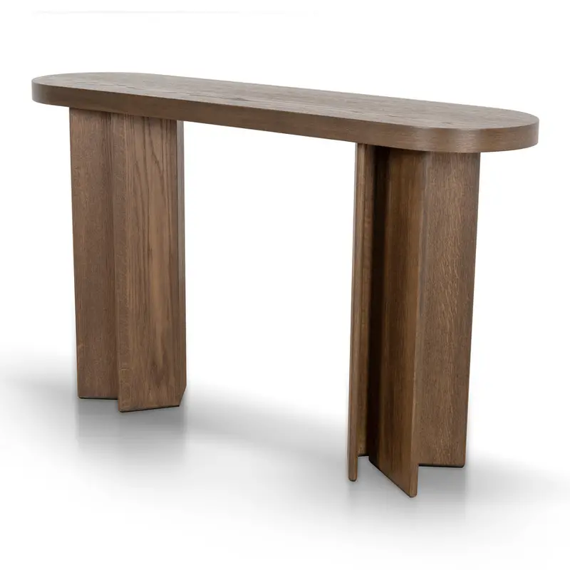 Pill-Shaped 1.3M Console Table In Caramel Oak Finish 1