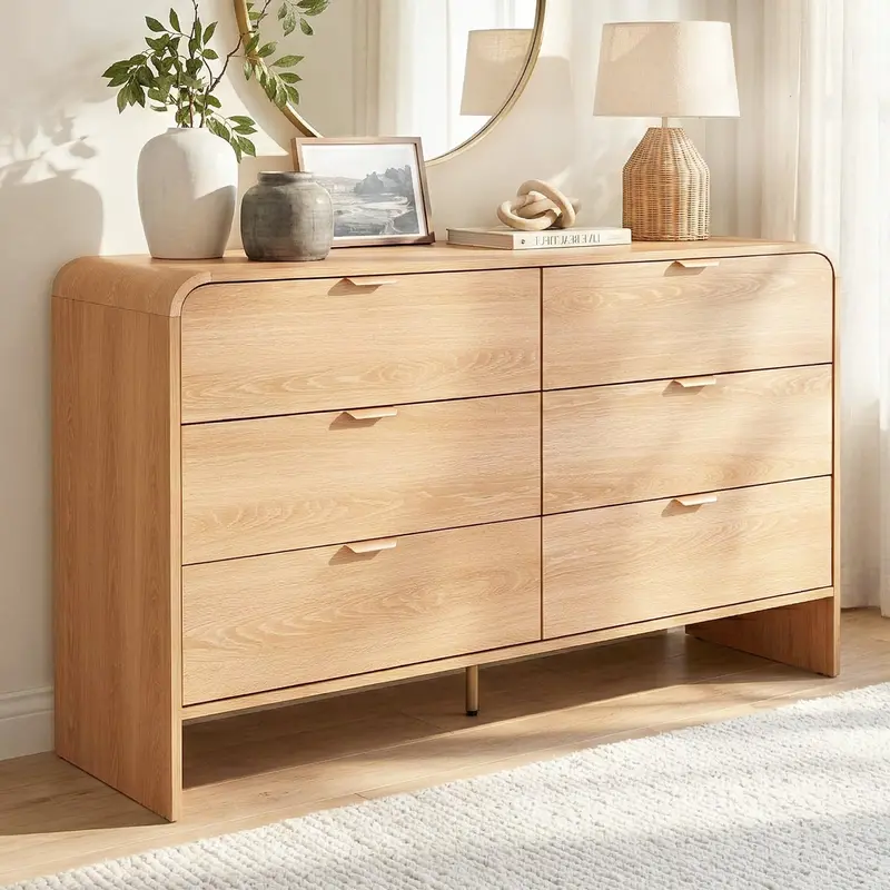 Pine Wood 6-Drawer Dresser Cabinet With Rustic Finish 1