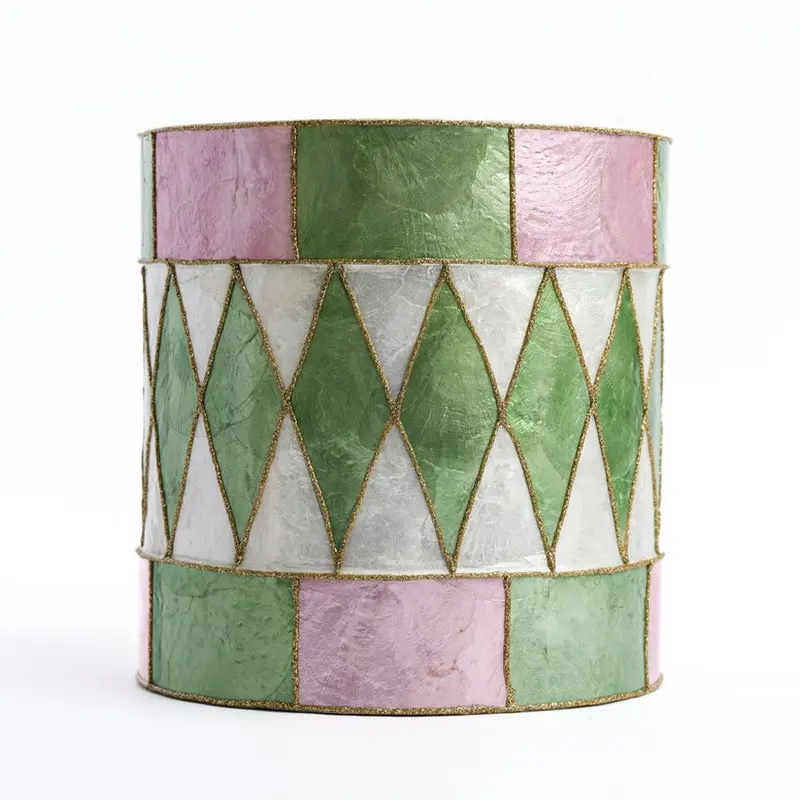 Pink And Green Capiz Diamond Drum Checker Pendant Light 1