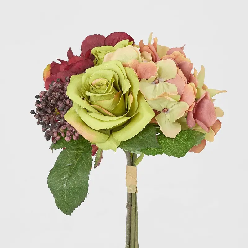 Pink & Green Rose Hydrangea Bouquet – 28Cm Hand-Tied Arrangement 1