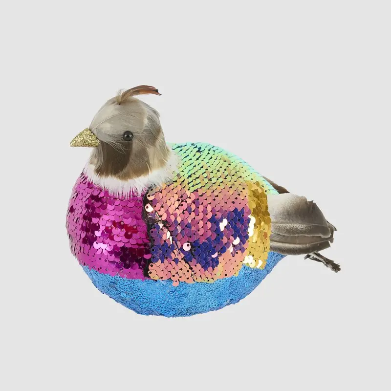 Pink Sequin Quail Figurine – Handcrafted Decorative Bird 1