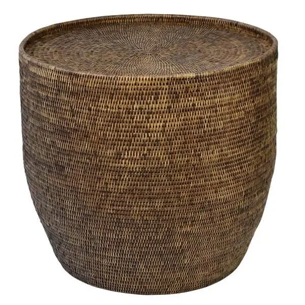 Plantation-Style Round Rattan Side Table – Natural Woven Accent Piece 1