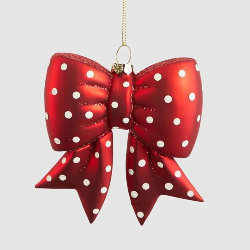 Polka Dot Bow Glass Christmas Ornament 1