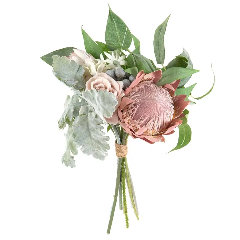 Protea And Dusty Miller Mixed Bouquet – 40Cm, Soft Pink Palette 1