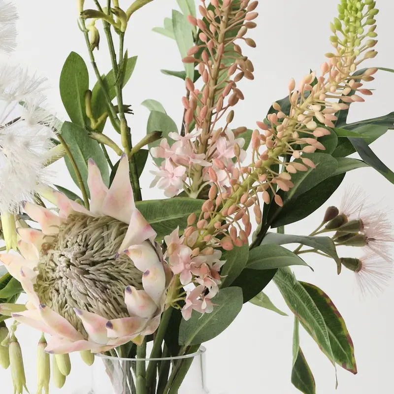 Protea & Dandelion Vase Arrangement – Textured Floral Composition For Modern Interiors 1