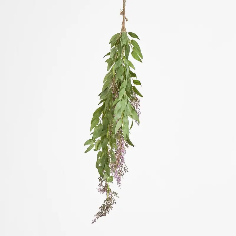 Purple Berry Hanging Leaf Spray – Textured Faux Greenery 1
