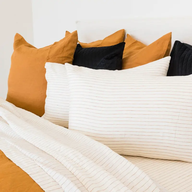 Queen-Sized Ginger Pinstripe Linen Sheets 1