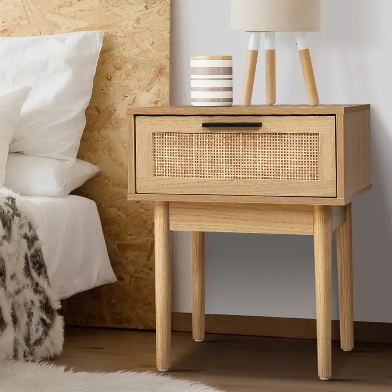 Rattan Bedside Table With Drawers – Woven Nightstand & Storage Unit 1
