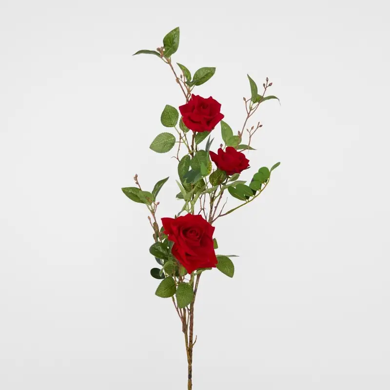 Red 3-Head Rose Spray – Compact Faux Floral Arrangement 1