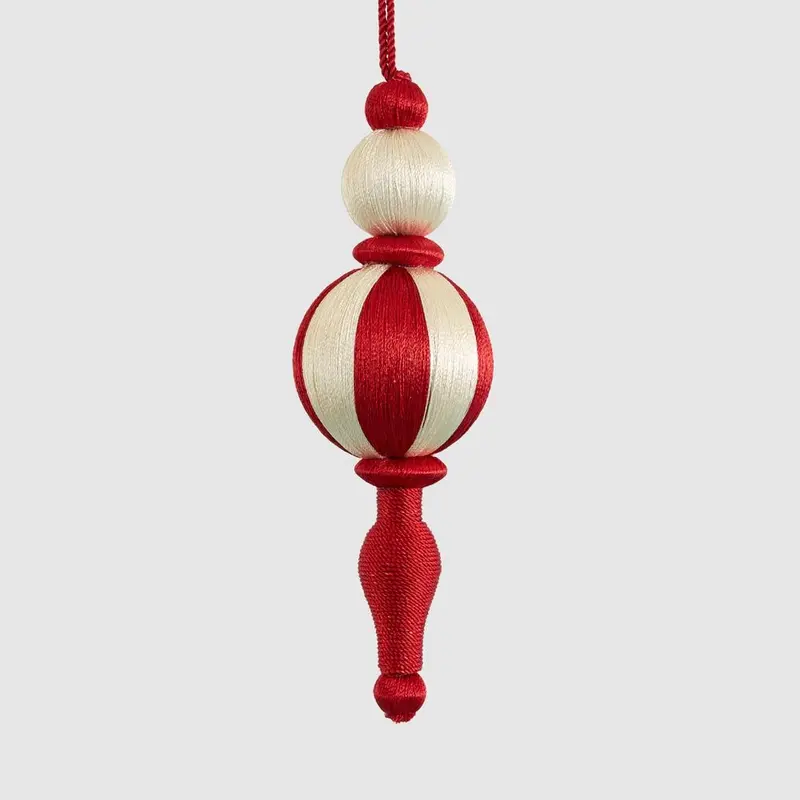Red And Ivory Silk Finial Decor 1
