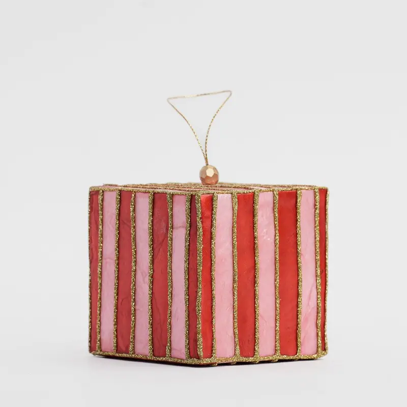 Red And Pink Striped Capiz Tree Decoration 1